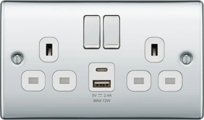 BG NPC22UAC12W Double switched single pole, with USB A + C (12W)