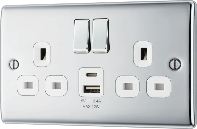 BG NPC22UAC12W Double switched single pole, with USB A + C (12W)