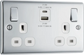 BG NPC22UAC22W Double switched single pole, with USB A + C (22W)