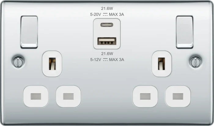 BG NPC22UAC22W Double switched single pole, with USB A + C (22W)