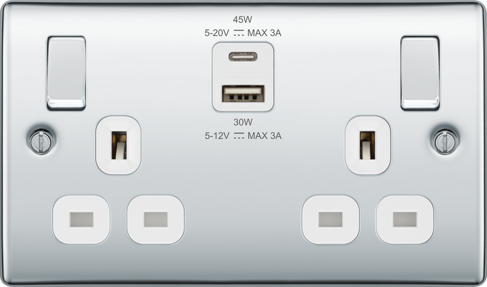 BG NPC22UAC45W Double switched single pole, with USB A + C (45W)