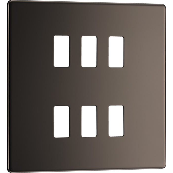 BG RFBN6 Nexus Black Nickel 6-Module Grid Front Plate - Screwless