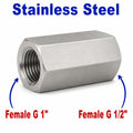 Stainless steel MC Motoparts BSP G 1 inch female to BSP G 1/2 inch female sensor adaptor fitting for conversion.