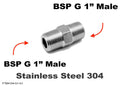 Stainless steel BSP G 1-inch male to male sensor adaptor fitting, MC Motoparts conversion fitting for plumbing or hydraulic use