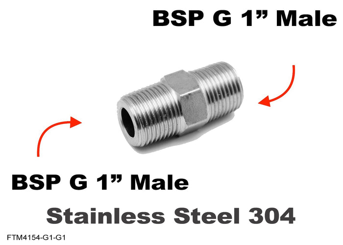 Stainless steel BSP G 1-inch male to male sensor adaptor fitting, MC Motoparts conversion fitting for plumbing or hydraulic use