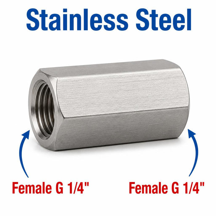 Stainless steel BSP G 1/4 inch female sensor adaptor fitting from MC Motoparts, showcasing a durable conversion fitting for sensors.
