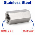 Stainless steel BSP G 1/4 inch female to G 1/8 inch female sensor adaptor fitting for fluid conversion, by MC Motoparts.