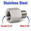 Stainless steel BSP G 1/4 inch female to BSP G 1/8 inch male sensor adaptor fitting for plumbing or hydraulic conversions.