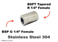 Stainless steel BSP G 1/4 inch female to BSPT tapered R 1/4 inch female sensor adaptor fitting for hydraulic or pneumatic applications