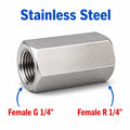 Stainless steel BSP G 1/4 inch female to BSPT tapered R 1/4 inch female sensor adapter fitting for conversion.