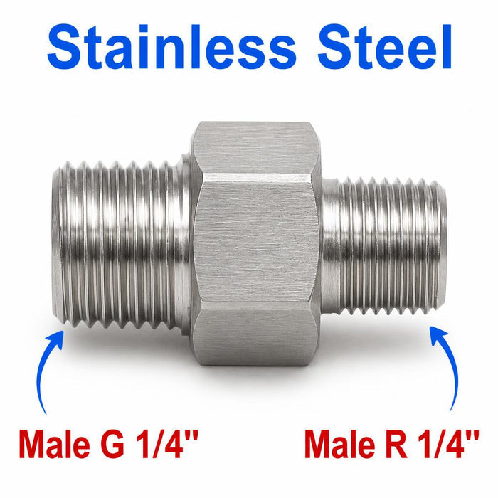Stainless steel BSP G 1/4 inch male to BSPT tapered R 1/4 inch male sensor adaptor fitting for conversion by MC Motoparts