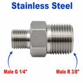 Stainless steel BSP G 1/4 inch male to BSPT R 3/8 inch male sensor adaptor fitting for conversion, made by MC Motoparts.