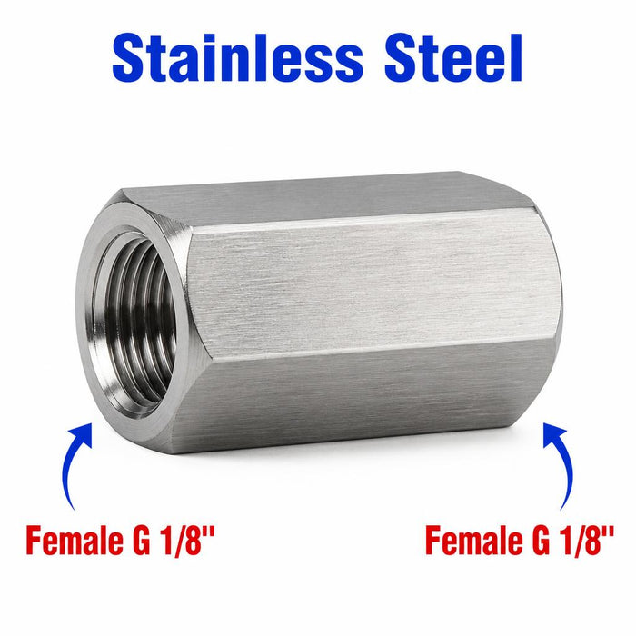 Stainless steel BSP G 1/8 inch female sensor adaptor fitting for conversion, designed for precise fluid connection.