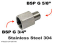 Stainless BSP G 3/4 inch female to 5/8 inch male sensor adaptor fitting for plumbing and hydraulic applications.