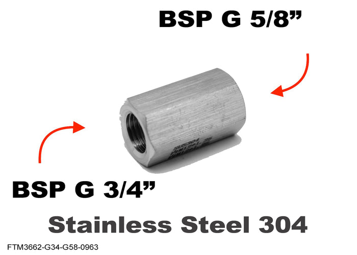 MC Motoparts BSP G 3/4 inch female to G 5/8 inch female stainless sensor adaptor fitting for conversions.