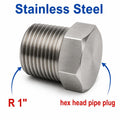 Stainless steel 1-inch BSPT tapered hex head pipe plug, threaded fitting block off cap for APS adaptor fittings by MC Motoparts.