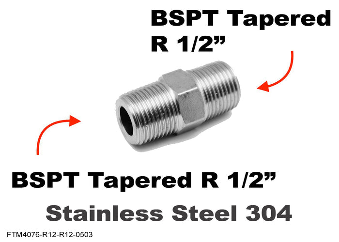 Stainless steel BSPT tapered R 1/2 inch male to R 1/2 inch male adaptor fitting for sensor conversion by MC Motoparts
