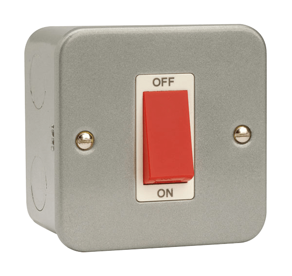 Click Scolmore CL200 Metal Clad - 50A 1 Gang Double Pole Switch - Red Rocker - With Back Box