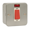 Click Scolmore CL201 Metal Clad - 50A 1 Gang Double Pole Switch With Neon - Red Rocker - With Back Box