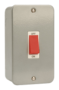 Click Scolmore CL202 Metal Clad - 50A 2 Gang Double Pole Switch (Vertical) - Red Rocker - With Back Box