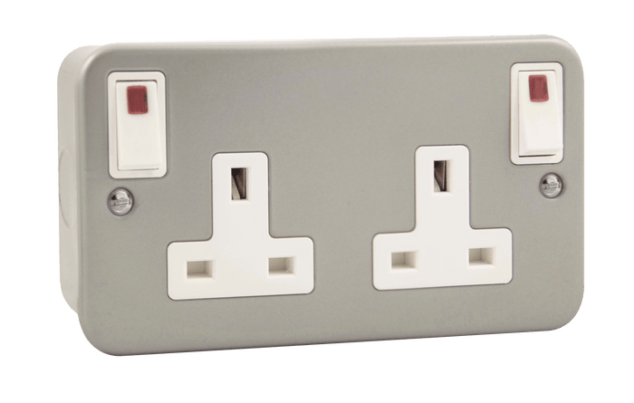 Click Scolmore CL840 13A 2 Gang Switched Socket With Out Board Neon Rockers