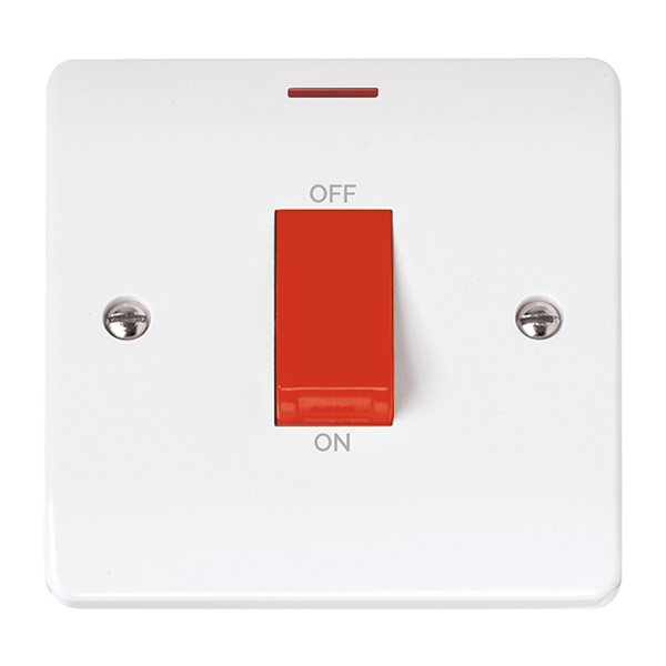 Click Scolmore CMA2201 Mode - 50A 1 Gang Double Pole Switch With LED - Red Rocker