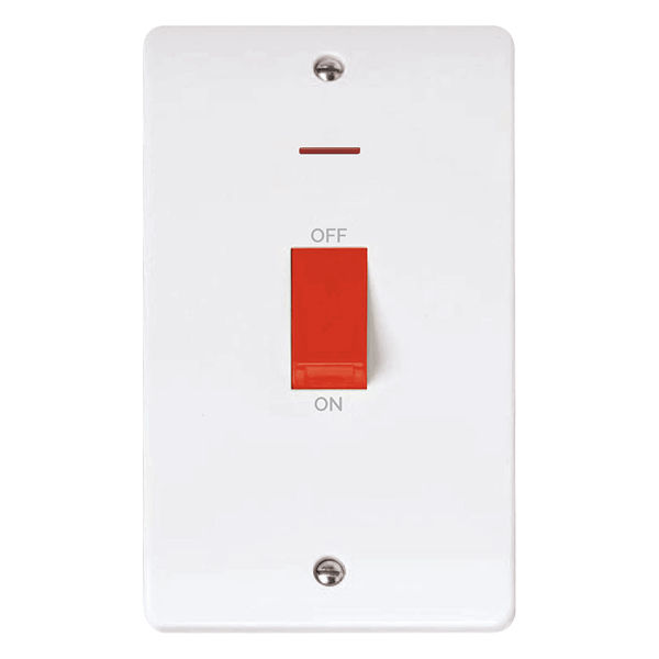 Click Scolmore CMA2203 Mode - 50A 2 Gang Double Pole Switch With LED (Vertical) - Red Rocker