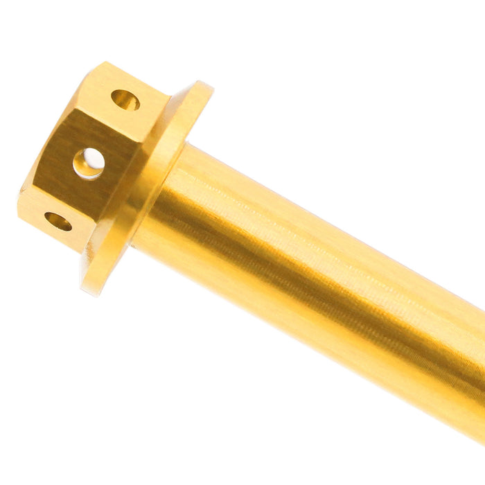 CNC aluminum flanged hex head race spec bolt M6 x 65mm, black finish, designed for high-performance motorcycle applications.