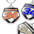 Custom acrylic MX Racing Number Plate keychain in MX04 style by StickerBao, featuring bold racing number design.