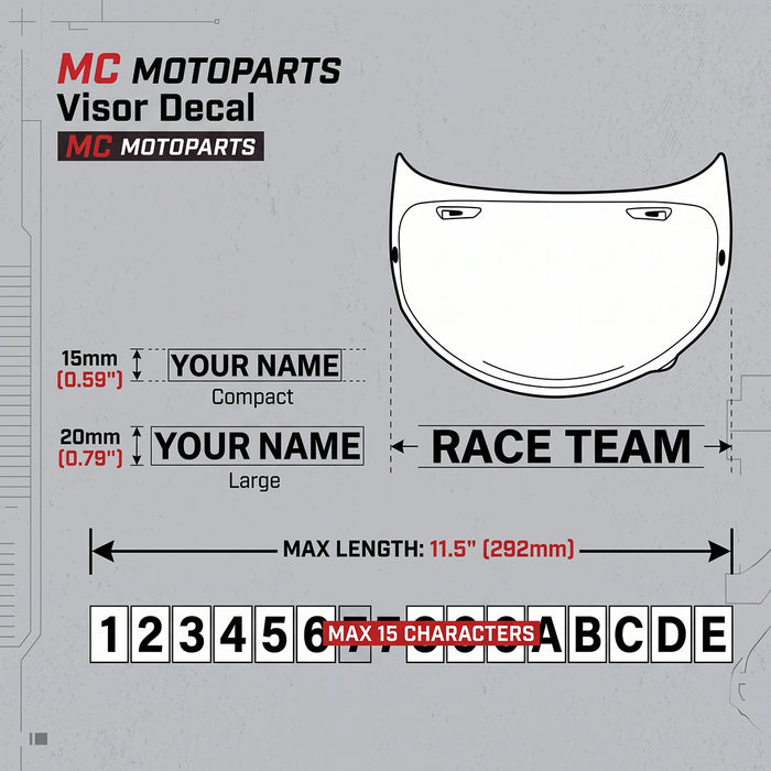 Custom Die-Cut Vinyl Helmet Visor Decal Sticker (Pair) - 15mm (0.59 in) / 20mm (0.79 in) Universal Lettering