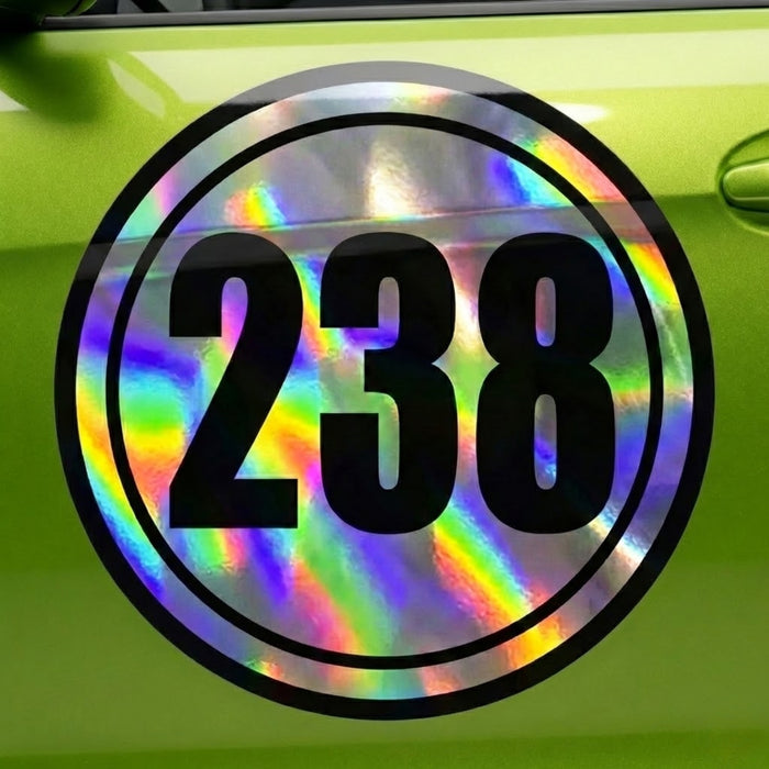 Custom Holographic Racing Number Stickers for Cars (Set of 2) - Dual Circle RCC003