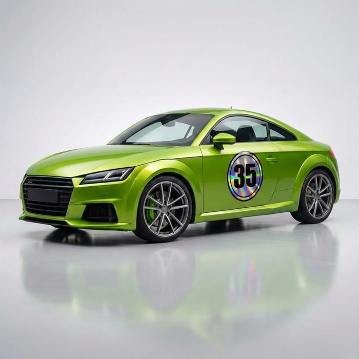 Custom Holographic Racing Number Stickers for Cars (Set of 2) - Dual Circle RCC003