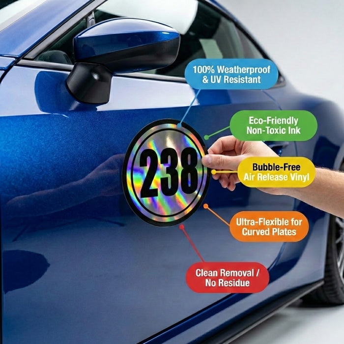 Custom Holographic Racing Number Stickers for Cars (Set of 2) - Dual Circle RCC003
