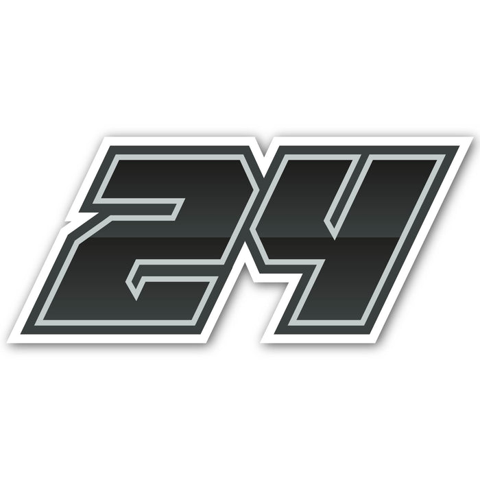 Three custom racing number stickers with gradient outline style for dirt bikes and motorcycles, designed by MC Motoparts.