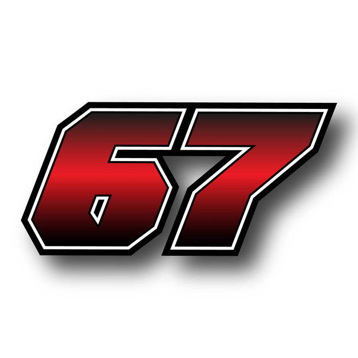 Three custom racing number stickers with gradient style for dirt bikes and motorcycles, featuring bold black numbers on colorful backgrounds.