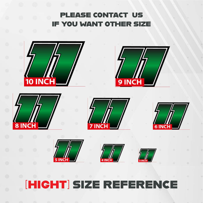 Three personalized MC Motoparts racing number stickers with gradient style for dirt bikes and motorcycles, featuring bold number designs.