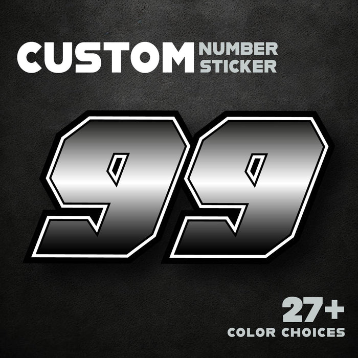 Three custom racing number stickers with G006 gradient style for dirt bikes and motorcycles, featuring bold, colorful decals.