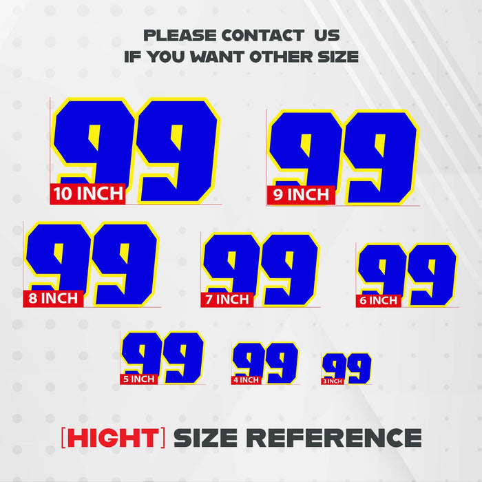 Three custom racing number stickers from MC Motoparts G008 style for dirt bikes and motorcycles, with bold black and white design.