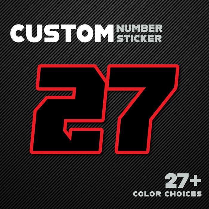 Set of three custom racing number stickers from MC Motoparts, personalized dirt bike and motorcycle decals in G008 style.