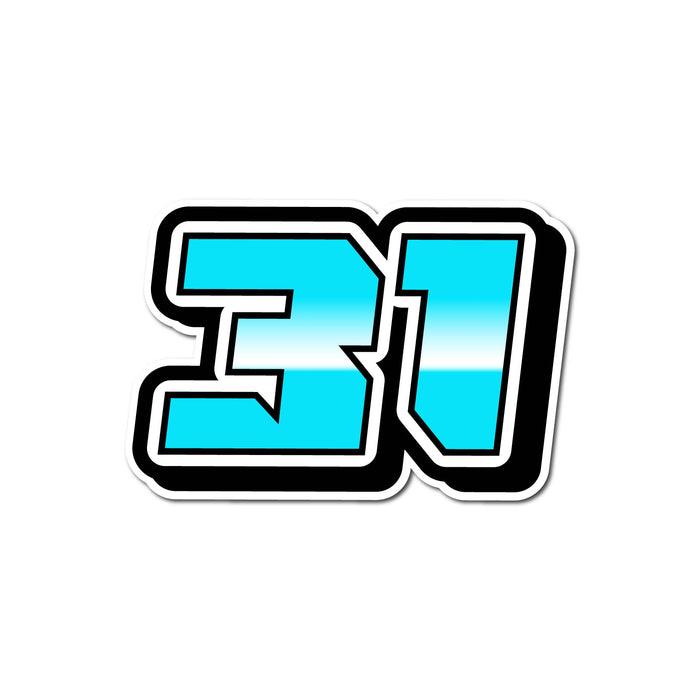 Three custom racing number stickers with G009 gradient style for dirt bikes and motorcycles, featuring bold, colorful decals.