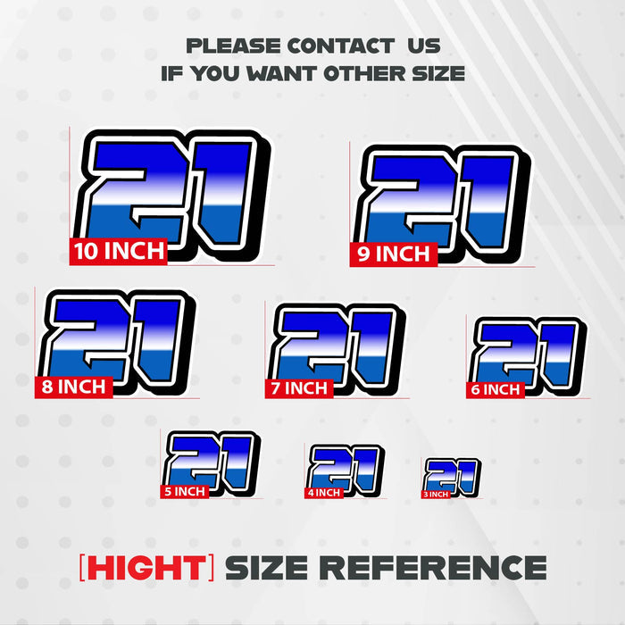 Three custom racing number stickers with G009 gradient style for dirt bikes and motorcycles, personalized decals by MC Motoparts.