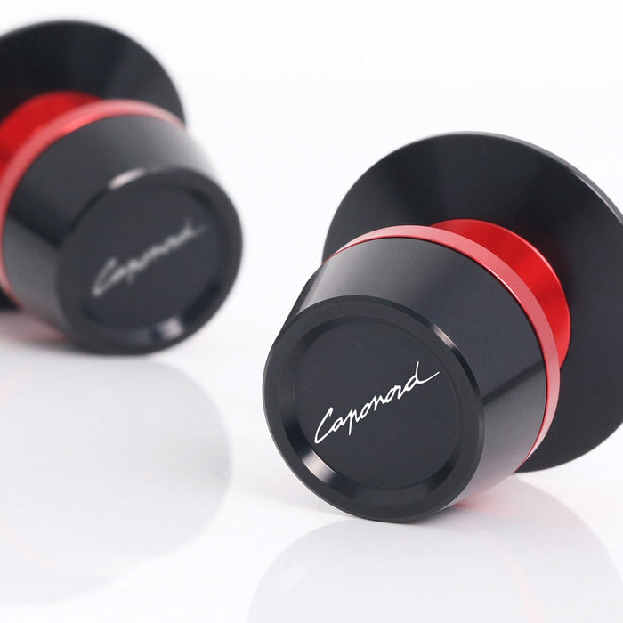 MC Motoparts Fit Aprilia Caponord 1200 Swingarm Spools with engraved logo, 6mm size, mounted on motorcycle swingarm.