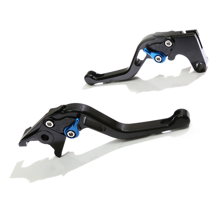 Black CNC short brake and clutch lever for BMW F650GS, F700GS, F800GS from MC Motoparts, adjustable for improved motorcycle control.
