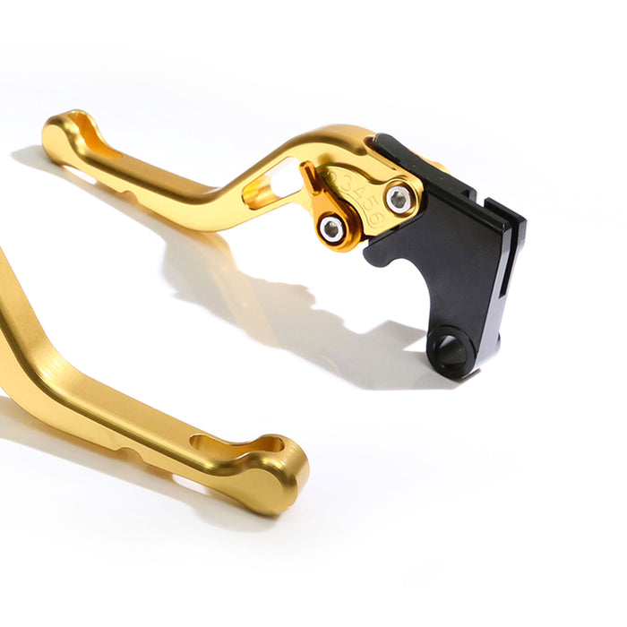 MC Motoparts CNC short brake and clutch lever for BMW F650GS, F700GS, F800GS models, adjustable gold finish motorcycle lever