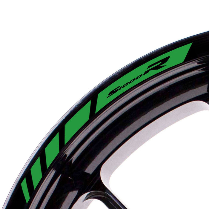 BMW S1000R wheel rim edge sticker with StickerBao logo, black and silver decal for motorcycle rim customization.
