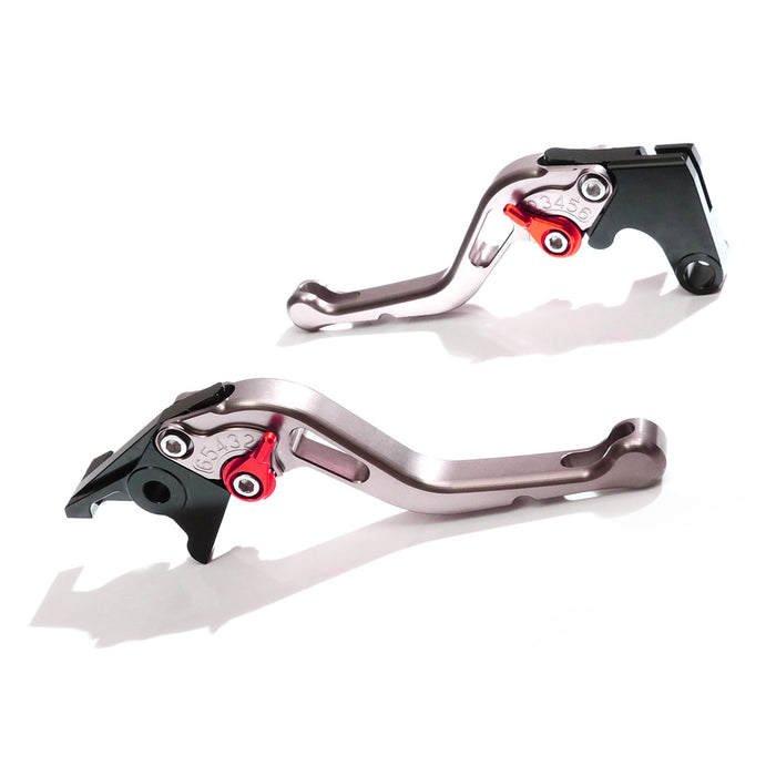 MC Motoparts CNC short GP brake and clutch levers for BMW S1000R and S1000RR 2010-2014, adjustable red lever with detailed design.