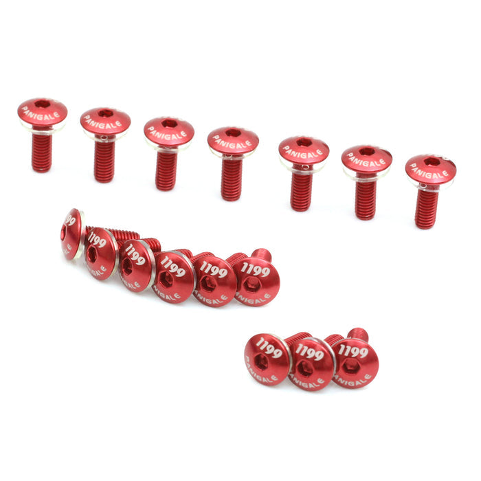 Engraved logo Ducati windscreen bolts for Fit Ducati 1199 Panigale 2013-2018, by MC Motoparts, shown with red logo detail.