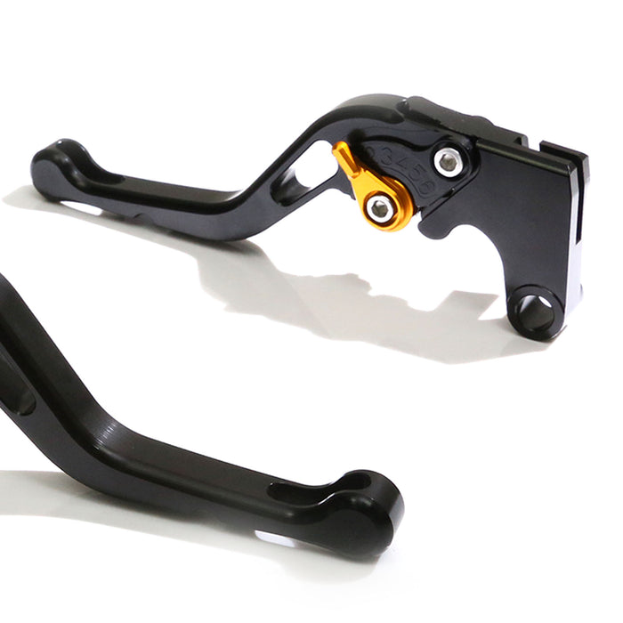 Black CNC short brake and clutch lever for Ducati 959, 899, 1199, 1299 Panigale S by MC Motoparts, with adjustable grip.