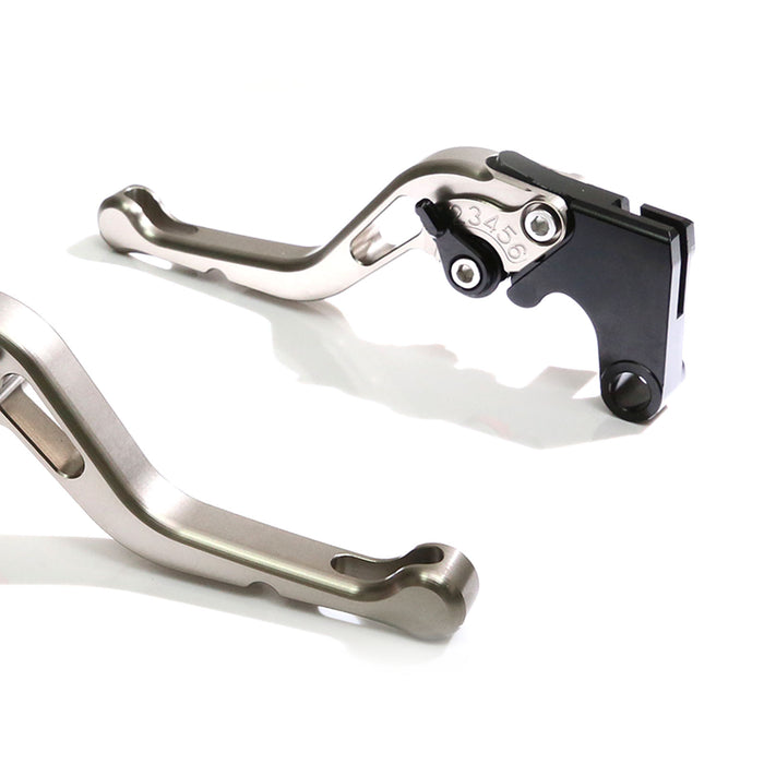 Black CNC short brake and clutch levers for Ducati 959, 899, 1199, 1299 Panigale S by MC Motoparts, with adjustable features.
