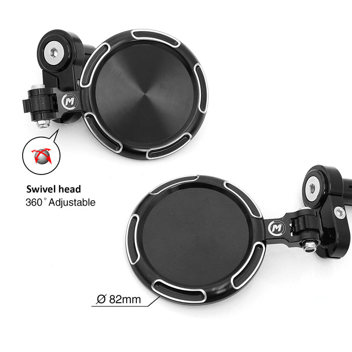 Ducati Fit MC Motoparts CNC round Sonic folding bar end mirrors with reflective surfaces and mounting hardware.